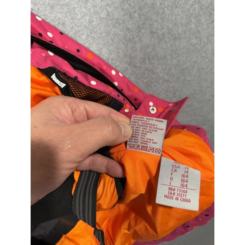 Marker Jacket Youth Girls 14 Pink Dotted Hooded Full Zip Ski‎ Snow Winter Coat